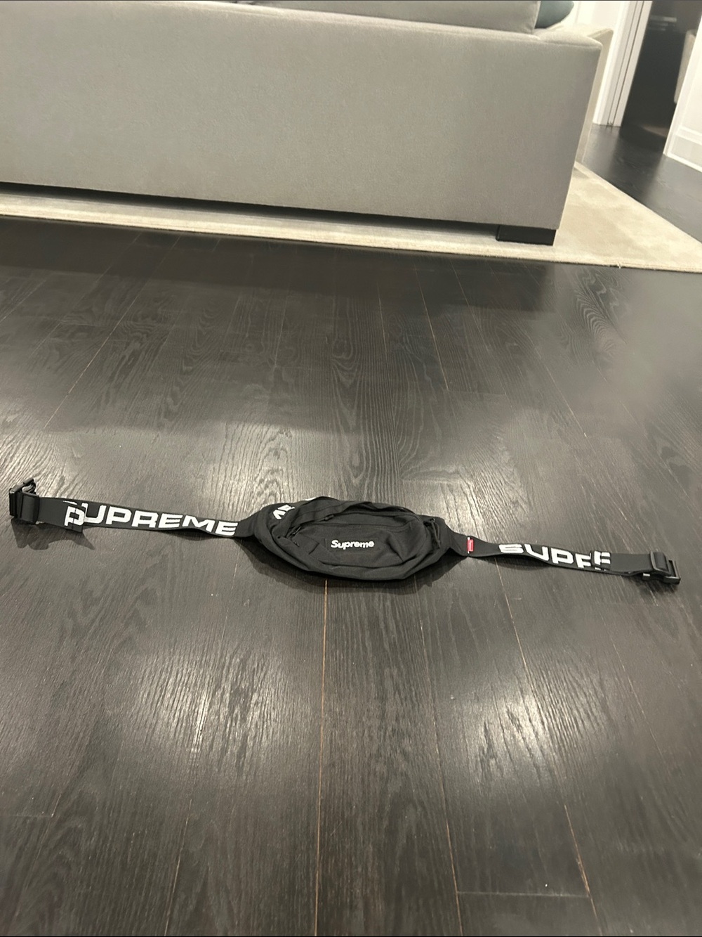 Supreme Black Logo Waist Bag with Branded Strap